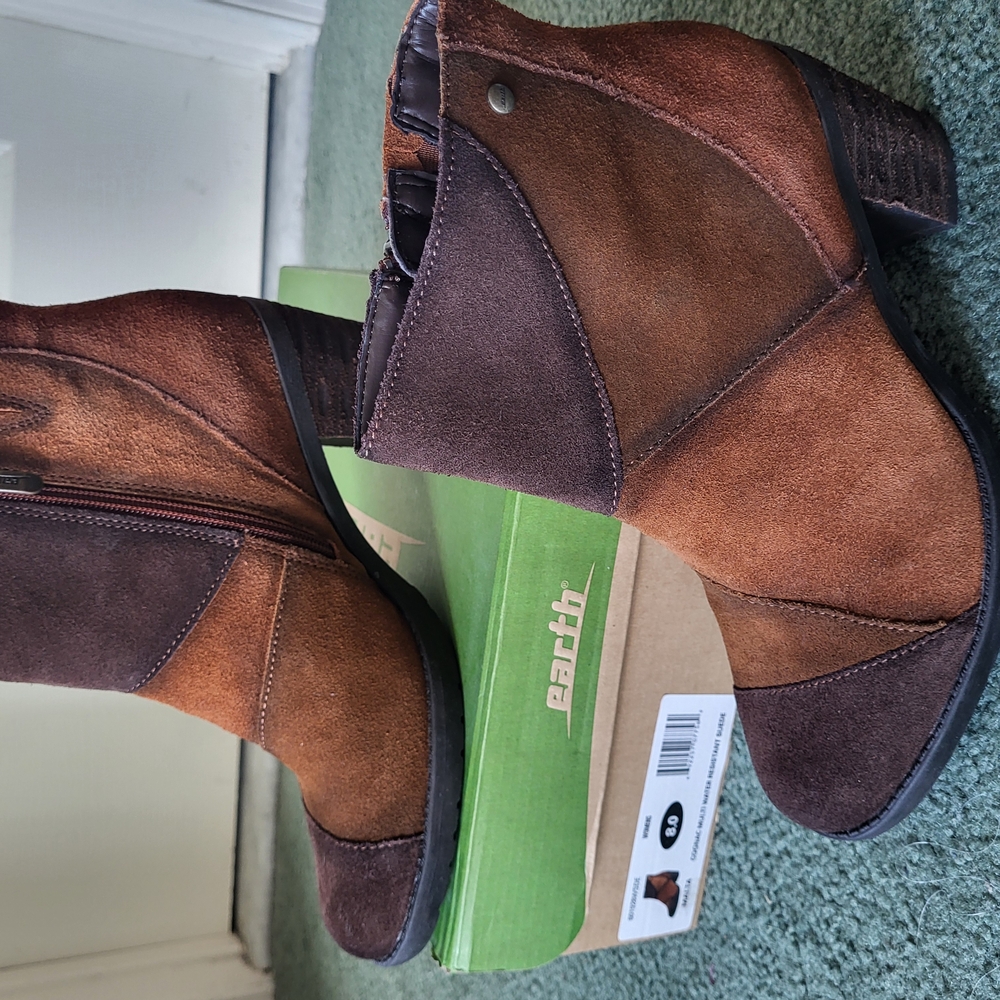 Earth Malta Cognac Multi Water Resistant Brown Suede Ankle Boots Womens 8
